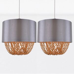 First Choice Lighting Set of 2 Grey Faux Silk & Copper Jewelled Ceiling Light Shades Grey First Choice Lighting Set of 2 Grey Faux Silk & Copper Jewelled Ceiling Light Shades Grey