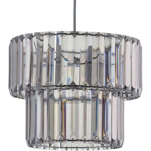 First Choice Lighting Clint - Smoked Acrylic Crystal Two Tier Easy Fit Pendant Shade in Silver Silver First Choice Lighting Clint - Smoked Acrylic Crystal Two Tier Easy Fit Pendant Shade in Silver Silver