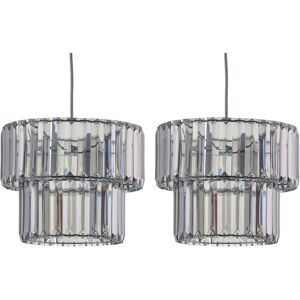 First Choice Lighting Set of 2 Clint - Smoked Acrylic Crystal Two Tier Easy Fit Pendant Shades in Silver Silver First Choice Lighting Set of 2 Clint - Smoked Acrylic Crystal Two Tier Easy Fit Pendant Shades in Silver Silver