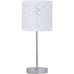 First Choice Lighting Chrome Stick Table Lamp with White Laser Cut Shade in Silver Silver First Choice Lighting Chrome Stick Table Lamp with White Laser Cut Shade in Silver Silver