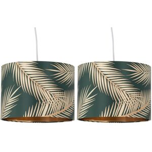 First Choice Lighting Set of 2 Tropica - Dark Green with Gold Embossed Leaf Detail 25cm Ceiling Pendant or Table Lamp Shades Green First Choice Lighting Set of 2 Tropica - Dark Green with Gold Embossed Leaf Detail 25cm Ceiling Pendant or Table Lamp Shades Green