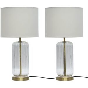 First Choice Lighting Set of 2 Walpole - Clear Fluted Glass & Antique Brass 49cm Table Lamps with Ivory Fabric Shade in Gold Gold First Choice Lighting Set of 2 Walpole - Clear Fluted Glass & Antique Brass 49cm Table Lamps with Ivory Fabric Shade in Gold Gold