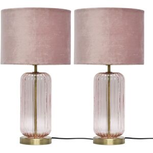First Choice Lighting Set of 2 Walpole - Blush Glass & Antique Brass 49cm Table Lamps with Pink Velvet Shade in Gold Gold First Choice Lighting Set of 2 Walpole - Blush Glass & Antique Brass 49cm Table Lamps with Pink Velvet Shade in Gold Gold