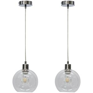 First Choice Lighting Set of 2 Barnum - Clear Glass Globe with Chrome Pendant Fittings in Silver Silver First Choice Lighting Set of 2 Barnum - Clear Glass Globe with Chrome Pendant Fittings in Silver Silver