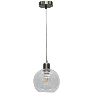 First Choice Lighting Barnum - Clear Glass Globe with Satin Nickel Pendant Fitting in Silver Silver First Choice Lighting Barnum - Clear Glass Globe with Satin Nickel Pendant Fitting in Silver Silver