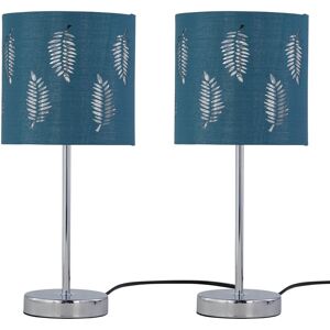 First Choice Lighting Set of 2 Chrome Stick Table Lamps with Teal Fern Cut Out Shades in Silver Silver First Choice Lighting Set of 2 Chrome Stick Table Lamps with Teal Fern Cut Out Shades in Silver Silver