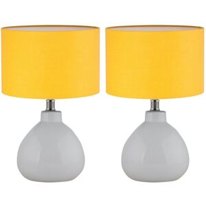 First Choice Lighting Set of 2 Tuscan - White Ceramic Lamps with Ochre Shade White First Choice Lighting Set of 2 Tuscan - White Ceramic Lamps with Ochre Shade White