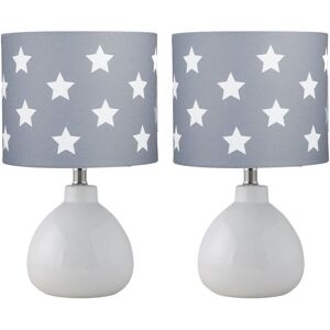 First Choice Lighting Set of 2 Tuscan - White Ceramic Lamps with Grey & White Stars Shade White First Choice Lighting Set of 2 Tuscan - White Ceramic Lamps with Grey & White Stars Shade White