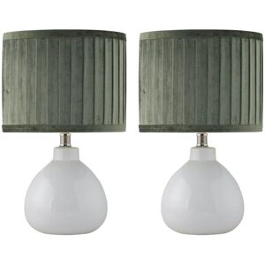 First Choice Lighting Set of 2 Tuscan - White Ceramic Lamps with Green Pleated Velvet Shade White First Choice Lighting Set of 2 Tuscan - White Ceramic Lamps with Green Pleated Velvet Shade White