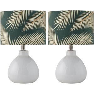 First Choice Lighting Set of 2 Tuscan - White Ceramic Lamps with Tropical Green Shade White First Choice Lighting Set of 2 Tuscan - White Ceramic Lamps with Tropical Green Shade White