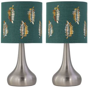 First Choice Lighting Set of 2 Romana - Brushed Chrome Touch Operated Table Lamps Bedside Lights Dark Green Fern Shade in Silver Silver First Choice Lighting Set of 2 Romana - Brushed Chrome Touch Operated Table Lamps Bedside Lights Dark Green Fern Shade in Silver Silver