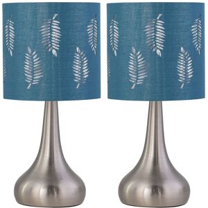 First Choice Lighting Set of 2 Romana - Brushed Chrome Touch Operated Table Lamps Bedside Lights Teal Fern Shade in Silver Silver First Choice Lighting Set of 2 Romana - Brushed Chrome Touch Operated Table Lamps Bedside Lights Teal Fern Shade in Silver Silver