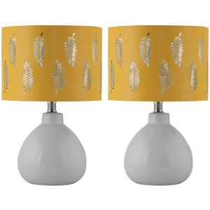 First Choice Lighting Set of 2 Tuscan - White Ceramic Lamps with Ochre Fern Shade White First Choice Lighting Set of 2 Tuscan - White Ceramic Lamps with Ochre Fern Shade White