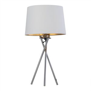 First Choice Lighting Tripod - Chrome Lamp with White & Gold Fabric Shade in Silver Silver First Choice Lighting Tripod - Chrome Lamp with White & Gold Fabric Shade in Silver Silver