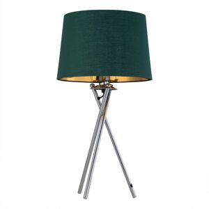 First Choice Lighting Tripod - Chrome Lamp with Green & Gold Fabric Shade in Silver Silver First Choice Lighting Tripod - Chrome Lamp with Green & Gold Fabric Shade in Silver Silver