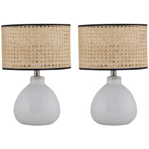 First Choice Lighting Set of 2 Tuscan - White Ceramic Lamps with Natural Cane Shade White First Choice Lighting Set of 2 Tuscan - White Ceramic Lamps with Natural Cane Shade White