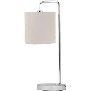 First Choice Lighting Chrome Arched Table Lamp with Natural Linen Shade in Silver Silver First Choice Lighting Chrome Arched Table Lamp with Natural Linen Shade in Silver Silver