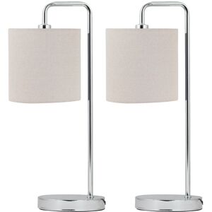 First Choice Lighting Set of 2 Arched Table Lamps with Natural Linen Shades in Silver Silver First Choice Lighting Set of 2 Arched Table Lamps with Natural Linen Shades in Silver Silver