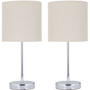 First Choice Lighting Set of 2 Chrome Stick Table Lamps with Natural Linen Shades in Silver Silver First Choice Lighting Set of 2 Chrome Stick Table Lamps with Natural Linen Shades in Silver Silver