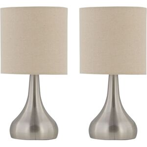 First Choice Lighting Set of 2 Romana - Brushed Chrome Touch Operated Table Lamp with Natural Linen Shades in Silver Silver First Choice Lighting Set of 2 Romana - Brushed Chrome Touch Operated Table Lamp with Natural Linen Shades in Silver Silver