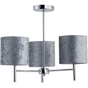 First Choice Lighting Brea - Chrome 3 Light Fitting with Grey Crushed Velvet Shades in Silver Silver First Choice Lighting Brea - Chrome 3 Light Fitting with Grey Crushed Velvet Shades in Silver Silver