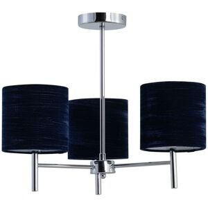 First Choice Lighting Brea - Chrome 3 Light Fitting with Navy Blue Crushed Velvet Shades in Silver Silver First Choice Lighting Brea - Chrome 3 Light Fitting with Navy Blue Crushed Velvet Shades in Silver Silver