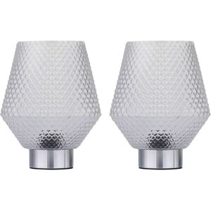 First Choice Lighting Set of 2 Porter - Battery Operated Chrome Lamps Clear Textured Glass in Silver Silver First Choice Lighting Set of 2 Porter - Battery Operated Chrome Lamps Clear Textured Glass in Silver Silver