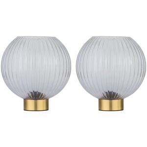 First Choice Lighting Set of 2 Betchley - Battery Operated Satin Brass Lamp Clear Glass in Gold Gold First Choice Lighting Set of 2 Betchley - Battery Operated Satin Brass Lamp Clear Glass in Gold Gold