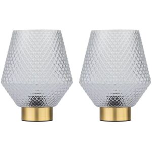 First Choice Lighting Set of 2 Porter - Battery Operated Satin Brass Lamps Clear Tex Glass in Gold Gold First Choice Lighting Set of 2 Porter - Battery Operated Satin Brass Lamps Clear Tex Glass in Gold Gold