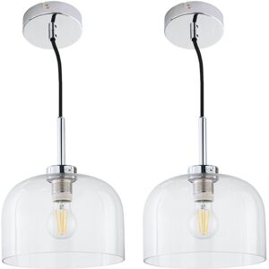 First Choice Lighting Set of 2 Victoria - Chrome Pendant Lights with Clear Glass Shades in Silver Silver First Choice Lighting Set of 2 Victoria - Chrome Pendant Lights with Clear Glass Shades in Silver Silver