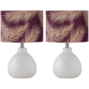 First Choice Lighting Set of 2 Tuscan - White Ceramic Lamps with Tropical Burgundy Shade White First Choice Lighting Set of 2 Tuscan - White Ceramic Lamps with Tropical Burgundy Shade White