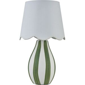 First Choice Lighting Connie - Green & White Stripe Ceramic Table Lamp with Scallop Shade White First Choice Lighting Connie - Green & White Stripe Ceramic Table Lamp with Scallop Shade White