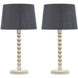 First Choice Lighting Set of 2 Bobbin - Ivory Lamps with Grey & Silver Shades in White White First Choice Lighting Set of 2 Bobbin - Ivory Lamps with Grey & Silver Shades in White White
