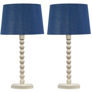 First Choice Lighting Set of 2 Bobbin - Ivory Lamps with Navy & Silver Shades in White White First Choice Lighting Set of 2 Bobbin - Ivory Lamps with Navy & Silver Shades in White White