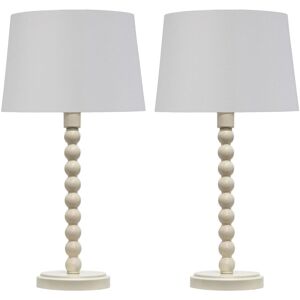 First Choice Lighting Set of 2 Bobbin - Ivory Lamps with White & Chrome Shades White First Choice Lighting Set of 2 Bobbin - Ivory Lamps with White & Chrome Shades White