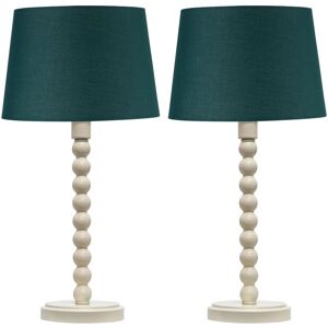First Choice Lighting Set of 2 Bobbin - Ivory Lamps with Dark Green Cotton Shades in White White First Choice Lighting Set of 2 Bobbin - Ivory Lamps with Dark Green Cotton Shades in White White