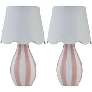 First Choice Lighting Set of 2 Connie - Pink & White Stripe Ceramic Table Lamps White First Choice Lighting Set of 2 Connie - Pink & White Stripe Ceramic Table Lamps White