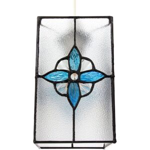 Happy Homewares Traditional Clear Glass Tiffany Style Pendant Light Shade with Coloured Panels in Teal Teal Happy Homewares Traditional Clear Glass Tiffany Style Pendant Light Shade with Coloured Panels in Teal Teal