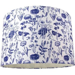 Happy Homewares White Cotton 12 Drum Lamp Shade with Blue Floral Decoration & Inner Lining in Midnight Size: 12 inches Midnight 12 inches Happy Homewares White Cotton 12 Drum Lamp Shade with Blue Floral Decoration & Inner Lining in Midnight Size: 12 inches Midnight 12 inches