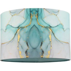 Happy Homewares Drum Lamp Shade in Marble Effect Cotton Fabric with Gold Foil Decor in Duck Egg Blue Size: 12 inches Duck Egg Blue 12 inches Happy Homewares Drum Lamp Shade in Marble Effect Cotton Fabric with Gold Foil Decor in Duck Egg Blue Size: 12 inches Duck Egg Blue 12 inches