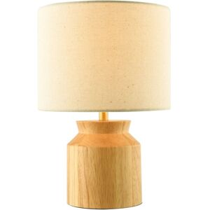 Happy Homewares Designer Wooden Table Lamp with Beige Oatmeal Linen Fabric Drum Shade in Brown Brown Happy Homewares Designer Wooden Table Lamp with Beige Oatmeal Linen Fabric Drum Shade in Brown Brown