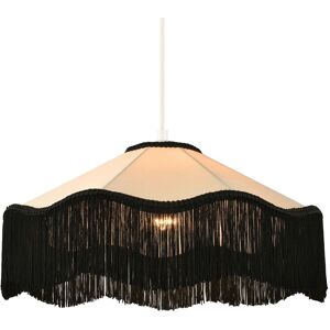 Happy Homewares Chic Victorian Pendant Lamp Shade in Cream Faux Silk with Black Trims Black Happy Homewares Chic Victorian Pendant Lamp Shade in Cream Faux Silk with Black Trims Black