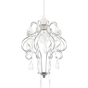 Happy Homewares Traditional Shabby Chic Chandelier Style Pendant Shade with Acrylic Droplets in Silver Silver Happy Homewares Traditional Shabby Chic Chandelier Style Pendant Shade with Acrylic Droplets in Silver Silver
