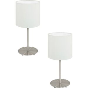Loops 2 PACK Table Desk Lamp Colour Satin Nickel Steel Shade White Fabric E14 1x40W in Metallics Metallics Loops 2 PACK Table Desk Lamp Colour Satin Nickel Steel Shade White Fabric E14 1x40W in Metallics Metallics