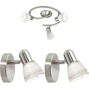Loops Ceiling Spot Light & 2x Matching Wall Lights Round Satin Nickel Opal Glass Lamp in Metallics Metallics Loops Ceiling Spot Light & 2x Matching Wall Lights Round Satin Nickel Opal Glass Lamp in Metallics Metallics