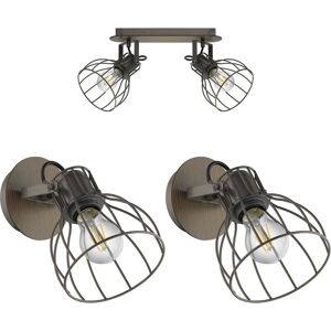 Loops Twin Ceiling Spot Light & 2x Matching Wall Lights Black Industrial Wire Shade Black Loops Twin Ceiling Spot Light & 2x Matching Wall Lights Black Industrial Wire Shade Black