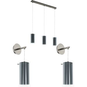 Satin Nickel Modern Ceiling & Wall Light Set - 3 Lights Satin Nickel Modern Ceiling & Wall Light Set - 3 Lights