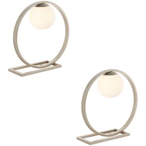 Brushed Silver 2-Pack Table Lamp - Opal Glass - Hoop Design - Indoor Brushed Silver 2-Pack Table Lamp - Opal Glass - Hoop Design - Indoor