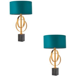 Philips Loops 2 Pack Antique Gold Table Lamp & Teal Shade - Black Marble Base - Base & Shade Philips Loops 2 Pack Antique Gold Table Lamp & Teal Shade - Black Marble Base - Base & Shade