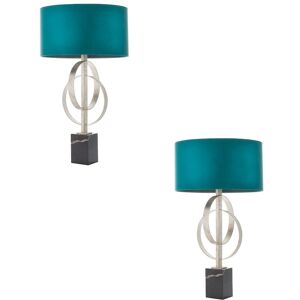 Loops Antique Silver Table Lamp - Teal Satin Shade - Black Marble Base - Base and Shade - Table Lamp Loops Antique Silver Table Lamp - Teal Satin Shade - Black Marble Base - Base and Shade - Table Lamp